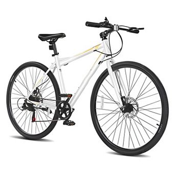 Adult Hybrid Bike with 7-Speed Shifter, Disc Brakes, and 700x35C Tires White