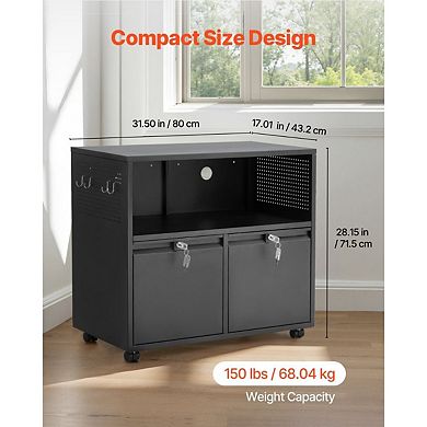 Mobile Office File Cabinet with Adjustable Hanging Rods and Anti-Tip System