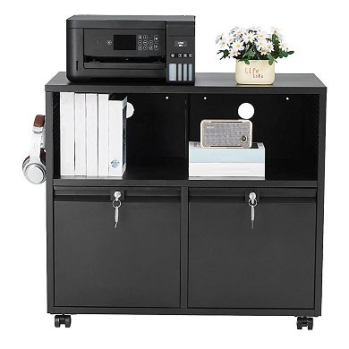 Mobile Office File Cabinet with Adjustable Hanging Rods and Anti-Tip System