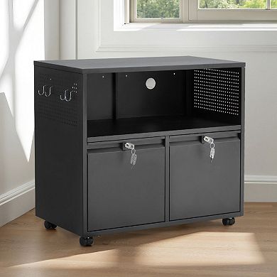 Mobile Office File Cabinet with Adjustable Hanging Rods and Anti-Tip System