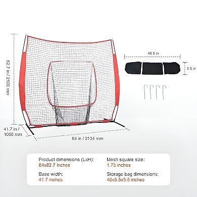 Baseball Softball Practice Net with Fiberglass Frame and Ground Stakes