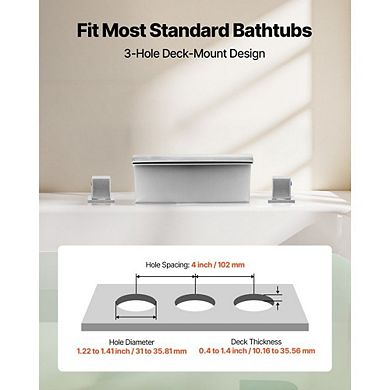 3-Hole Deck Mount Tub Faucet with Stainless Steel Build - Silver