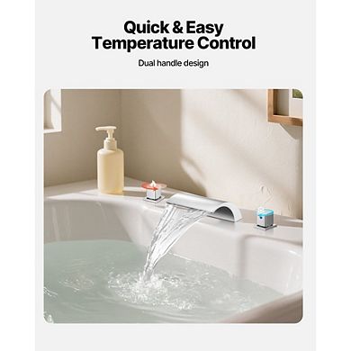 3-Hole Deck Mount Tub Faucet with Stainless Steel Build - Silver