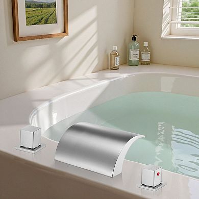 3-Hole Deck Mount Tub Faucet with Stainless Steel Build - Silver