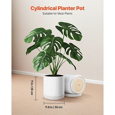 White Ceramic Plant Pot with Drainage Holes and Saucer for Houseplants