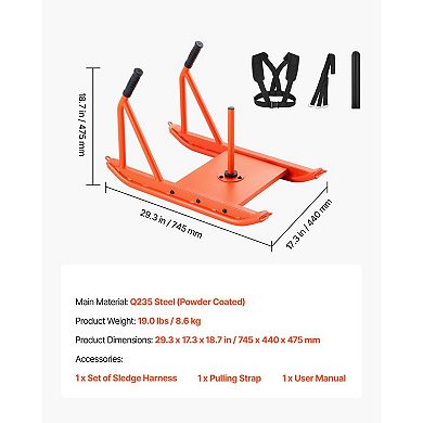 Weight Sled for Strength Training with Handle, Fits 1/2in Plates, Steel Fitness Sled