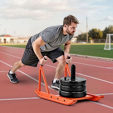 Weight Sled for Strength Training with Handle, Fits 1/2in Plates, Steel Fitness Sled