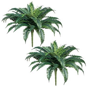 Set of 2 Artificial Boston Fern Plants for Hanging Baskets, Planters, or Porch Decor - Green