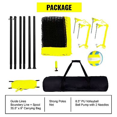 Outdoor Volleyball Set with Net, PU Ball, Pump, and Steel Support Poles