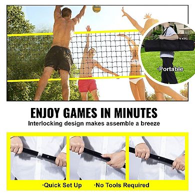 Outdoor Volleyball Set with Net, PU Ball, Pump, and Steel Support Poles