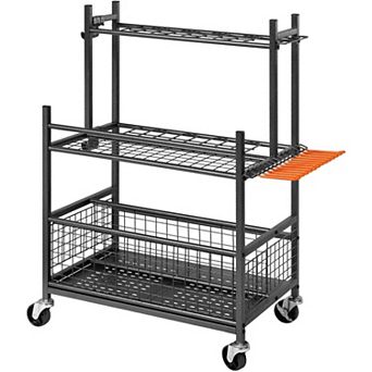 Steel Garden Tool Rack with Adjustable Feet, Hooks, and Heavy Tool Storage