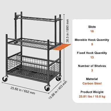Steel Garden Tool Rack with Adjustable Feet, Hooks, and Heavy Tool Storage