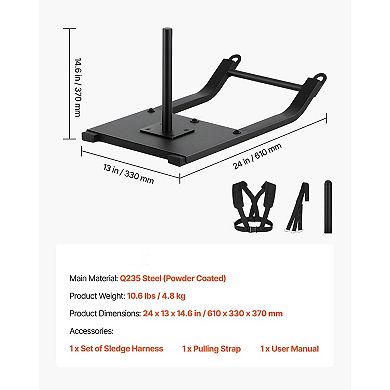 Pull Sled with Adjustable Harness and Dual Plate Loading Bars