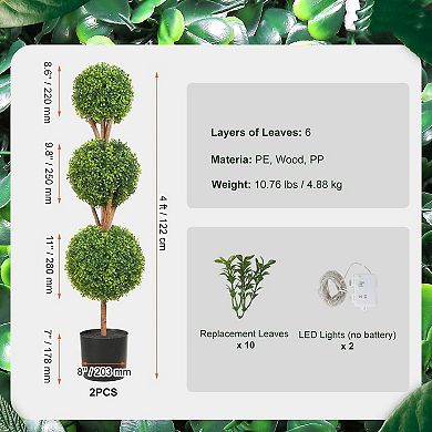 48" Artificial Boxwood Topiary Trees Set of 2 Three-Ball Design for Indoor or Outdoor Decor