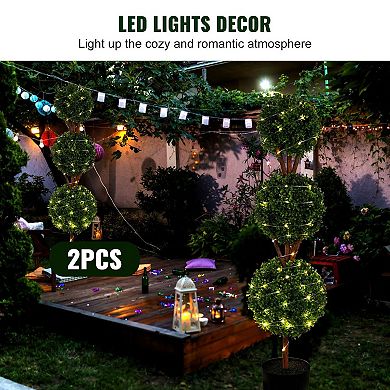 48" Artificial Boxwood Topiary Trees Set of 2 Three-Ball Design for Indoor or Outdoor Decor