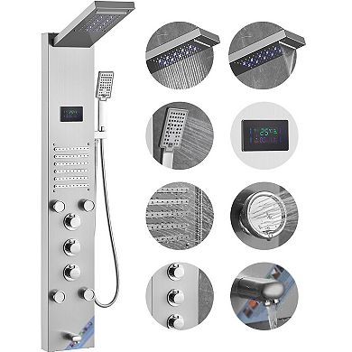 6-in-1 Wall-Mount Shower Panel with Rainfall, Waterfall, Massage Jets, and Handheld