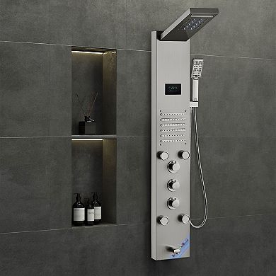 6-in-1 Wall-Mount Shower Panel with Rainfall, Waterfall, Massage Jets, and Handheld