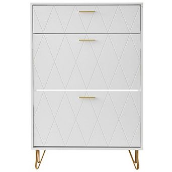White Entryway Shoe Cabinet 3-Drawer Flip-Front Vertical Storage