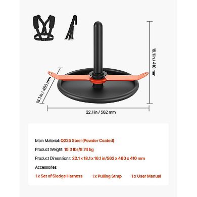 Pull Sled with Dual Hooks and Adjustable Harness for Full-Body Training