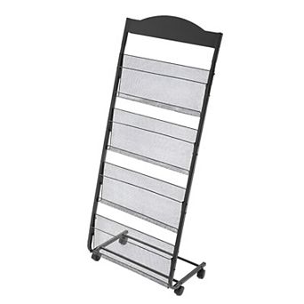 4 tier Metal Literature Display Rack with Casters for Brochures, Magazines, and Flyers - Black