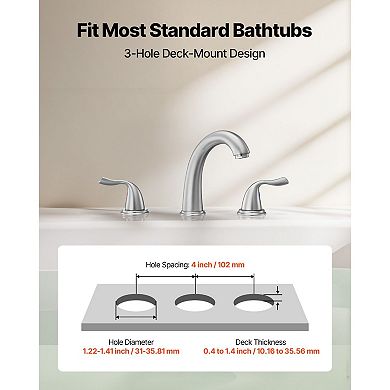 3-Hole Deck Mount Roman Tub Faucet with Stainless Steel Build - Silver