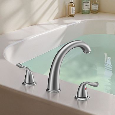 3-Hole Deck Mount Roman Tub Faucet with Stainless Steel Build - Silver