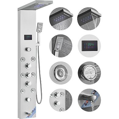 6-in-1 Wall-Mount Shower Panel with Rainfall, Waterfall, Massage Jets, and Handheld