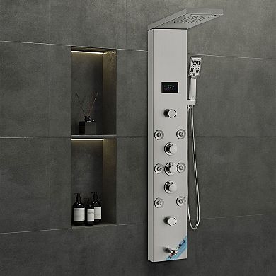 6-in-1 Wall-Mount Shower Panel with Rainfall, Waterfall, Massage Jets, and Handheld