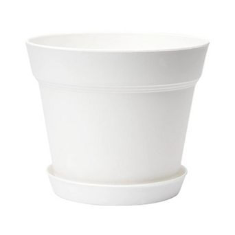 White Plastic Plant Pots with Drainage Holes and Matching Saucers