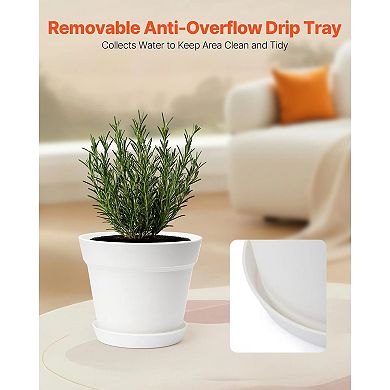 White Plastic Plant Pots with Drainage Holes and Matching Saucers