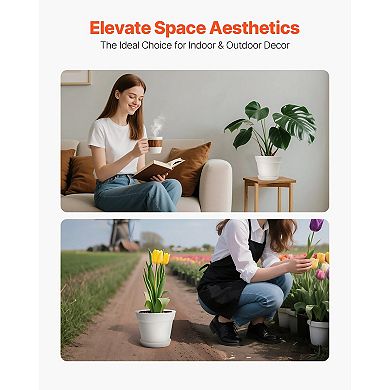 White Plastic Plant Pots with Drainage Holes and Matching Saucers