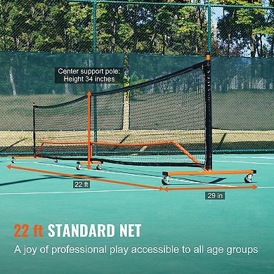 22 FT Portable Pickleball Court Set with 4 Paddles, Balls, and Lockable Casters