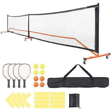 22 FT Portable Pickleball Court Set with 4 Paddles, Balls, and Lockable Casters