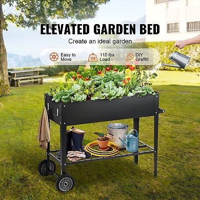 Rolling Raised Planter Bed Steel Garden Box with Drainage for Decks and Patios