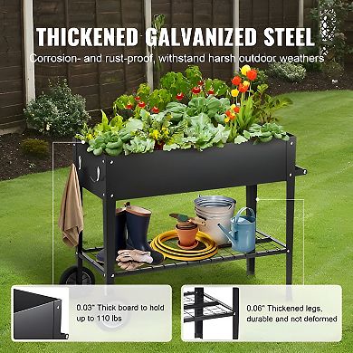 Rolling Raised Planter Bed Steel Garden Box with Drainage for Decks and Patios