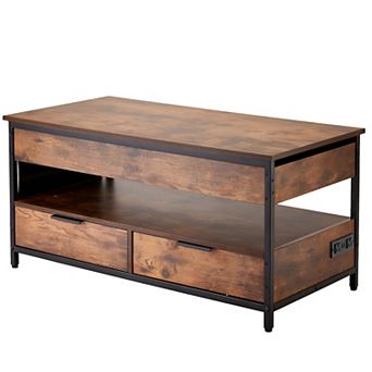 Adjustable Lift-Top Coffee Table with Storage Compartment and Shelves