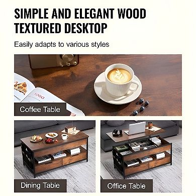 Adjustable Lift-Top Coffee Table with Storage Compartment and Shelves