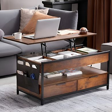 Adjustable Lift-Top Coffee Table with Storage Compartment and Shelves