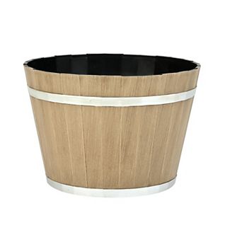 4-Pack Wood-Grain Plastic Planters 11.8" for Flowers, Herbs, and Patio Plants