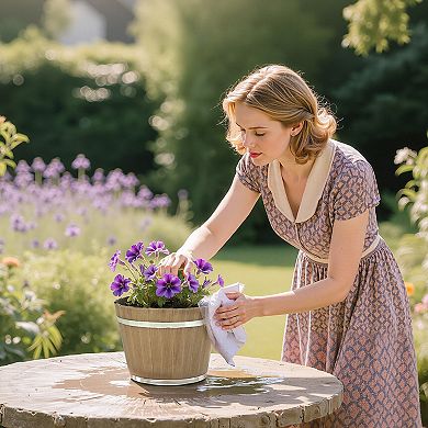 4-Pack Wood-Grain Plastic Planters 11.8" for Flowers, Herbs, and Patio Plants