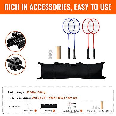 20 ft Outdoor Badminton Set with Adjustable Net, Rackets and Shuttlecocks