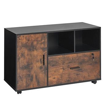 Office Storage Cabinet on Wheels with Adjustable Shelves and Lockable Drawer