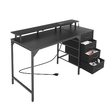 RGB Computer Desk 47" with Power Strip, Drawers, and Monitor Stand