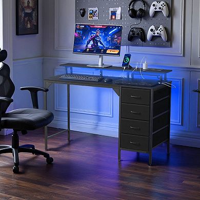 RGB Computer Desk 47" with Power Strip, Drawers, and Monitor Stand