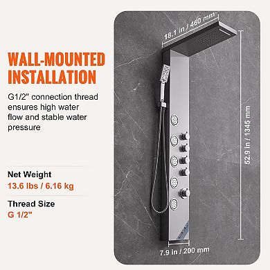 4-in-1 Wall-Mount Shower Panel with Rainfall, Waterfall, Body Jets, and Handheld