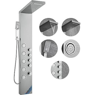 4-in-1 Wall-Mount Shower Panel with Rainfall, Waterfall, Body Jets, and Handheld