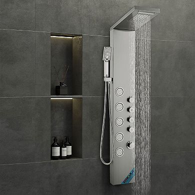4-in-1 Wall-Mount Shower Panel with Rainfall, Waterfall, Body Jets, and Handheld