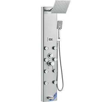 Wall-Mounted 5-Mode Shower Panel with Adjustable Jets, Bathtub Spout, and Handheld