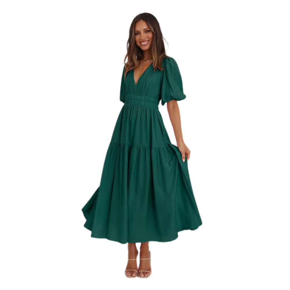 Женские платья Short Sleeve Dress V Neck Elastic Waist Formal Wedding Guest Evening Party Midi Summer Dress