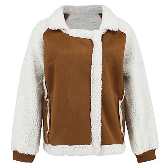 Women's Winter Notch Lapel Zip Up Sherpa Fleece Lined Faux Suede Outerwear Jacket Coat
